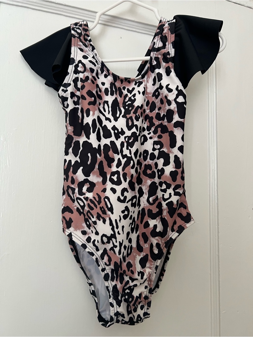 2/3T Leopard Print Leotard with Flutter Sleeves - Black & Tan